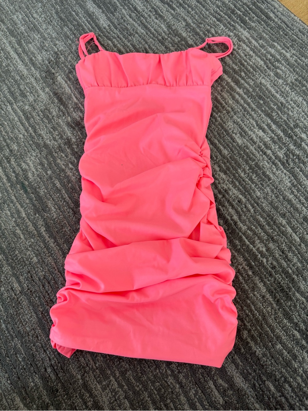 Katie J Neon Coral Pink Ruched Bodycon Mini Dress